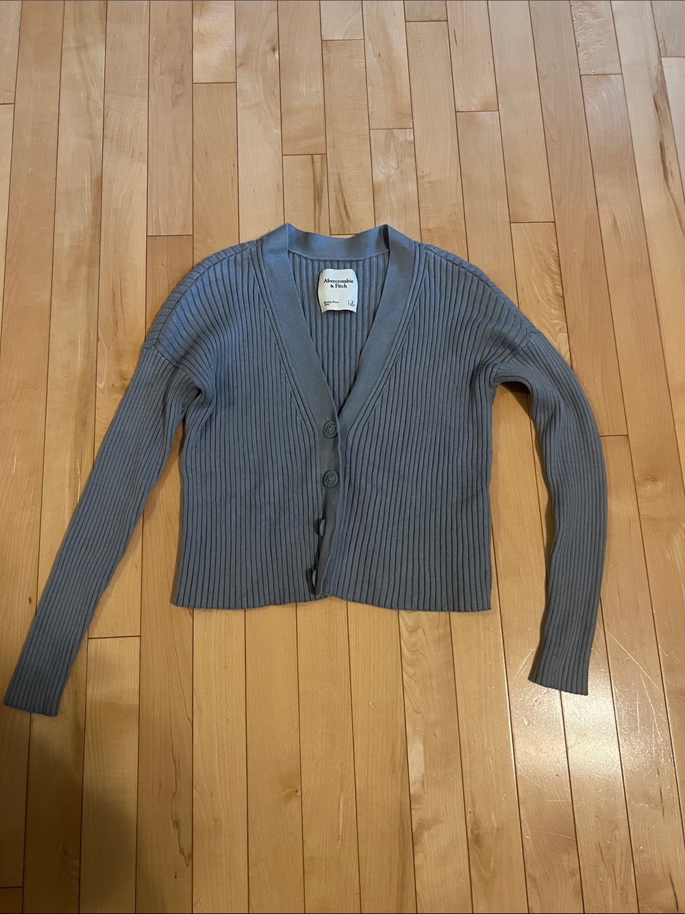 Abercrombie & Fitch Slate Blue Gray Ribbed V-Neck Button Cardigan